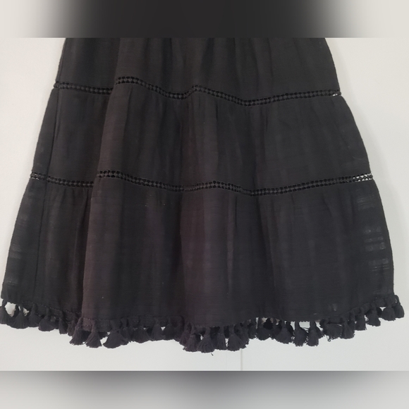 Loft Outlet Black Eyelet A-Line Tassel Hem Smock Waist Skirt - Picture 3 of 8